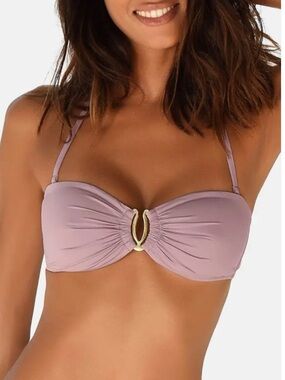 NEW Lascana Women's Ruched Gray Lilac Bandeau Bikini Top Size 34C/D